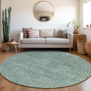 HomeRoots 5' Teal Blue Geometric Area Rug - Durable, Washable, Stylish for Indoor and Outdoor Spaces, Easy Care 8' Round 607508