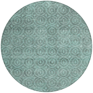 HomeRoots 5' Teal Blue Geometric Area Rug - Durable, Washable, Stylish for Indoor and Outdoor Spaces, Easy Care 8' Round 607508