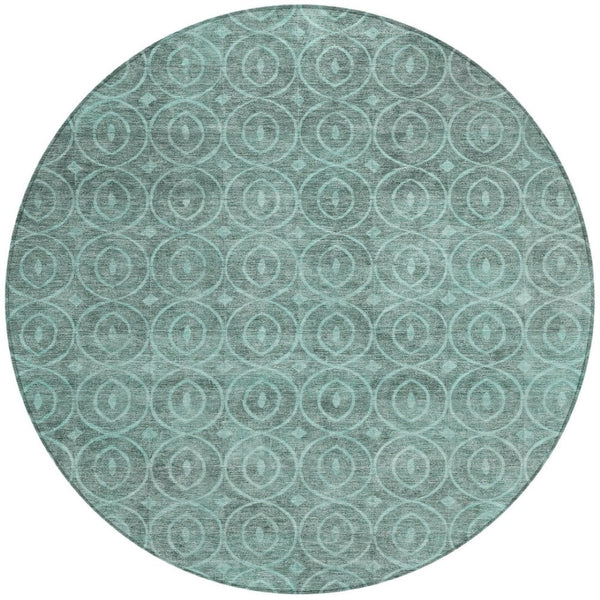 HomeRoots 5' Teal Blue Geometric Area Rug - Durable, Washable, Stylish for Indoor and Outdoor Spaces, Easy Care 8' Round 607508