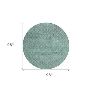HomeRoots 5' Teal Blue Geometric Area Rug - Durable, Washable, Stylish for Indoor and Outdoor Spaces, Easy Care 8' Round 607508