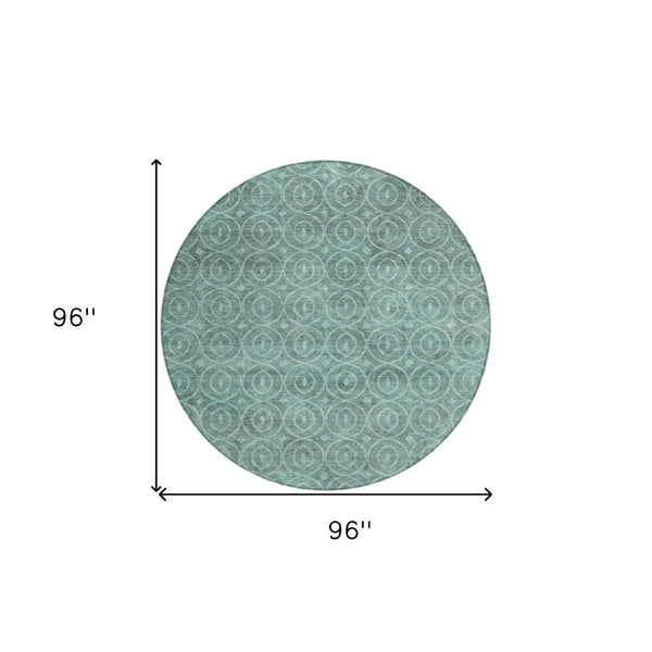 HomeRoots 5' Teal Blue Geometric Area Rug - Durable, Washable, Stylish for Indoor and Outdoor Spaces, Easy Care 8' Round 607508