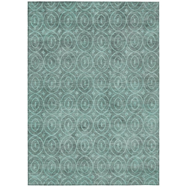 HomeRoots 5' Teal Blue Geometric Area Rug - Durable, Washable, Stylish for Indoor and Outdoor Spaces, Easy Care 8' X 10' 607509