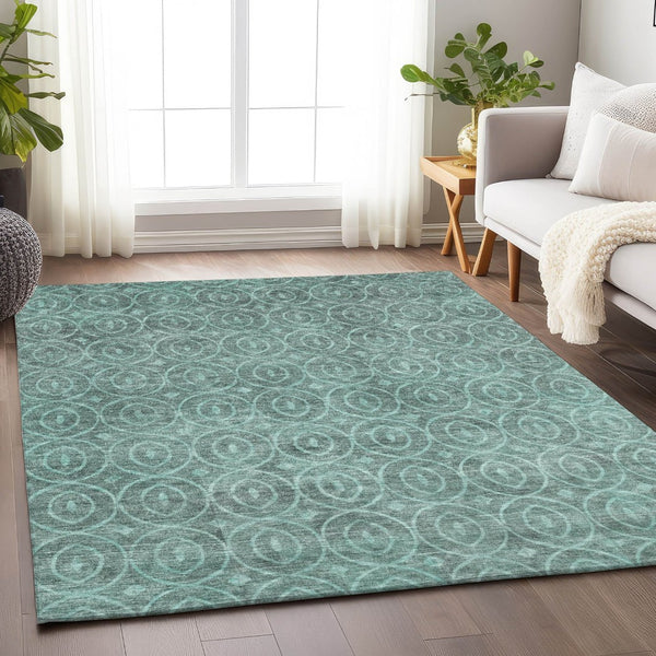 HomeRoots 5' Teal Blue Geometric Area Rug - Durable, Washable, Stylish for Indoor and Outdoor Spaces, Easy Care 8' X 10' 607509