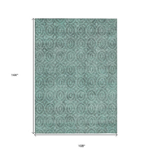 HomeRoots 5' Teal Blue Geometric Area Rug - Durable, Washable, Stylish for Indoor and Outdoor Spaces, Easy Care 9' X 12' 607510