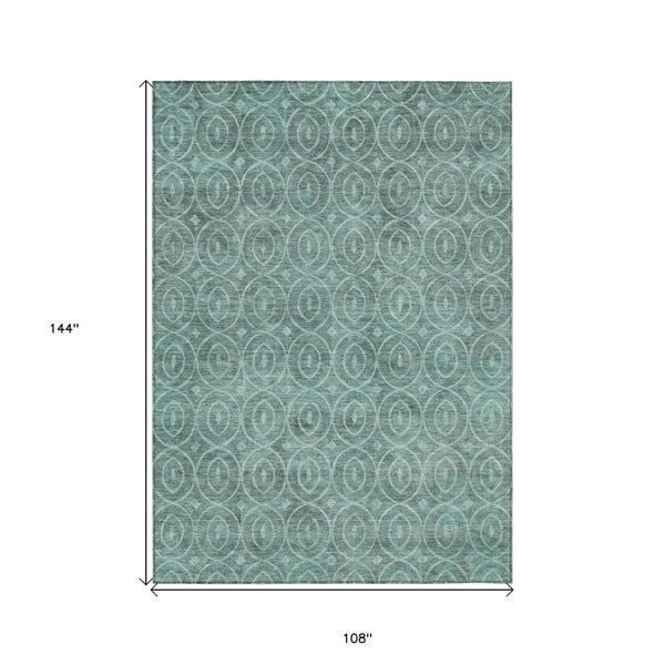 HomeRoots 5' Teal Blue Geometric Area Rug - Durable, Washable, Stylish for Indoor and Outdoor Spaces, Easy Care 9' X 12' 607510