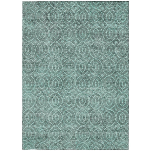 HomeRoots 5' Teal Blue Geometric Area Rug - Durable, Washable, Stylish for Indoor and Outdoor Spaces, Easy Care 9' X 12' 607510