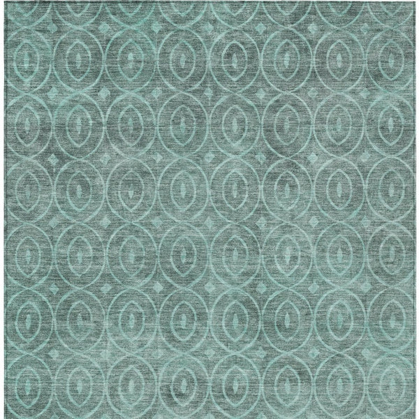 HomeRoots 5' Teal Blue Geometric Area Rug - Durable, Washable, Stylish for Indoor and Outdoor Spaces, Easy Care 10' X 14' 607511