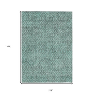 HomeRoots 5' Teal Blue Geometric Area Rug - Durable, Washable, Stylish for Indoor and Outdoor Spaces, Easy Care 10' X 14' 607511