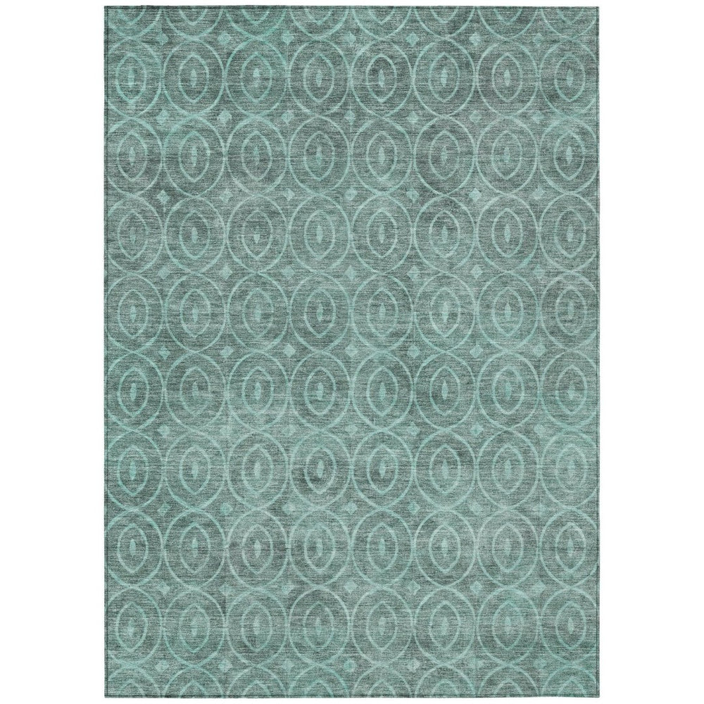 HomeRoots 5' Teal Blue Geometric Area Rug - Durable, Washable, Stylish for Indoor and Outdoor Spaces, Easy Care 10' X 14' 607511