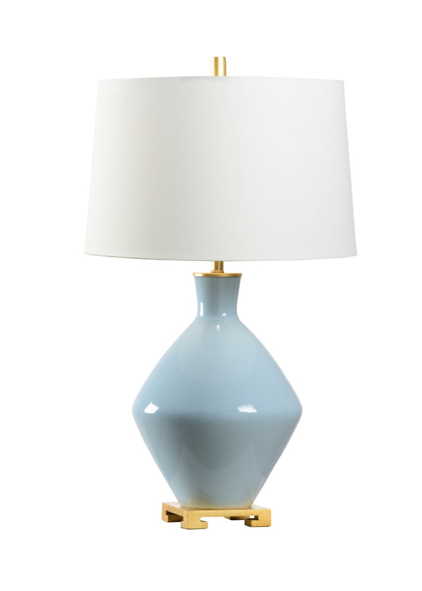 Wildwood Skylar Sculptural Sky Blue Ceramic Lamp With Antique Gold Leaf Mounting — Elegant Ambient Lighting, 30" 60752