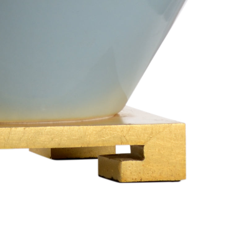 Wildwood Skylar Sculptural Sky Blue Ceramic Lamp With Antique Gold Leaf Mounting — Elegant Ambient Lighting, 30" 60752