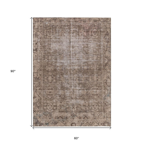 HomeRoots 5' Brown Oriental Area Rug - Elegant, Washable Design for Indoor & Outdoor Living Spaces 5' X 8' 607525