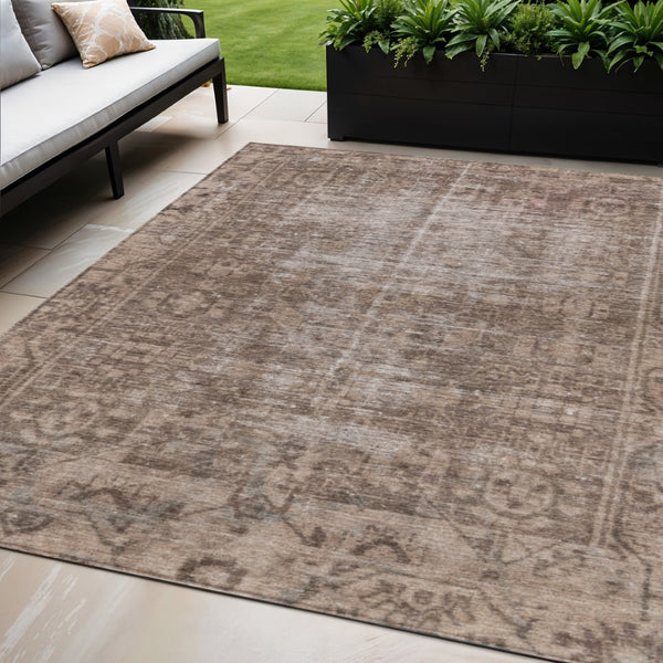 HomeRoots 5' Brown Oriental Area Rug - Elegant, Washable Design for Indoor & Outdoor Living Spaces 5' X 8' 607525