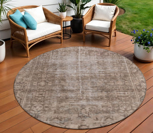 HomeRoots 5' Brown Oriental Area Rug - Elegant, Washable Design for Indoor & Outdoor Living Spaces 8' Round 607526