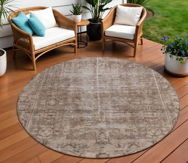 HomeRoots 5' Brown Oriental Area Rug - Elegant, Washable Design for Indoor & Outdoor Living Spaces 8' Round 607526