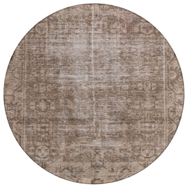 HomeRoots 5' Brown Oriental Area Rug - Elegant, Washable Design for Indoor & Outdoor Living Spaces 8' Round 607526