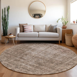 HomeRoots 5' Brown Oriental Area Rug - Elegant, Washable Design for Indoor & Outdoor Living Spaces 8' Round 607526