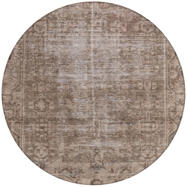 HomeRoots 5' Brown Oriental Area Rug - Elegant, Washable Design for Indoor & Outdoor Living Spaces 8' Round 607526