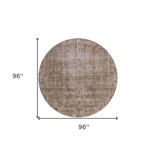 HomeRoots 5' Brown Oriental Area Rug - Elegant, Washable Design for Indoor & Outdoor Living Spaces 8' Round 607526
