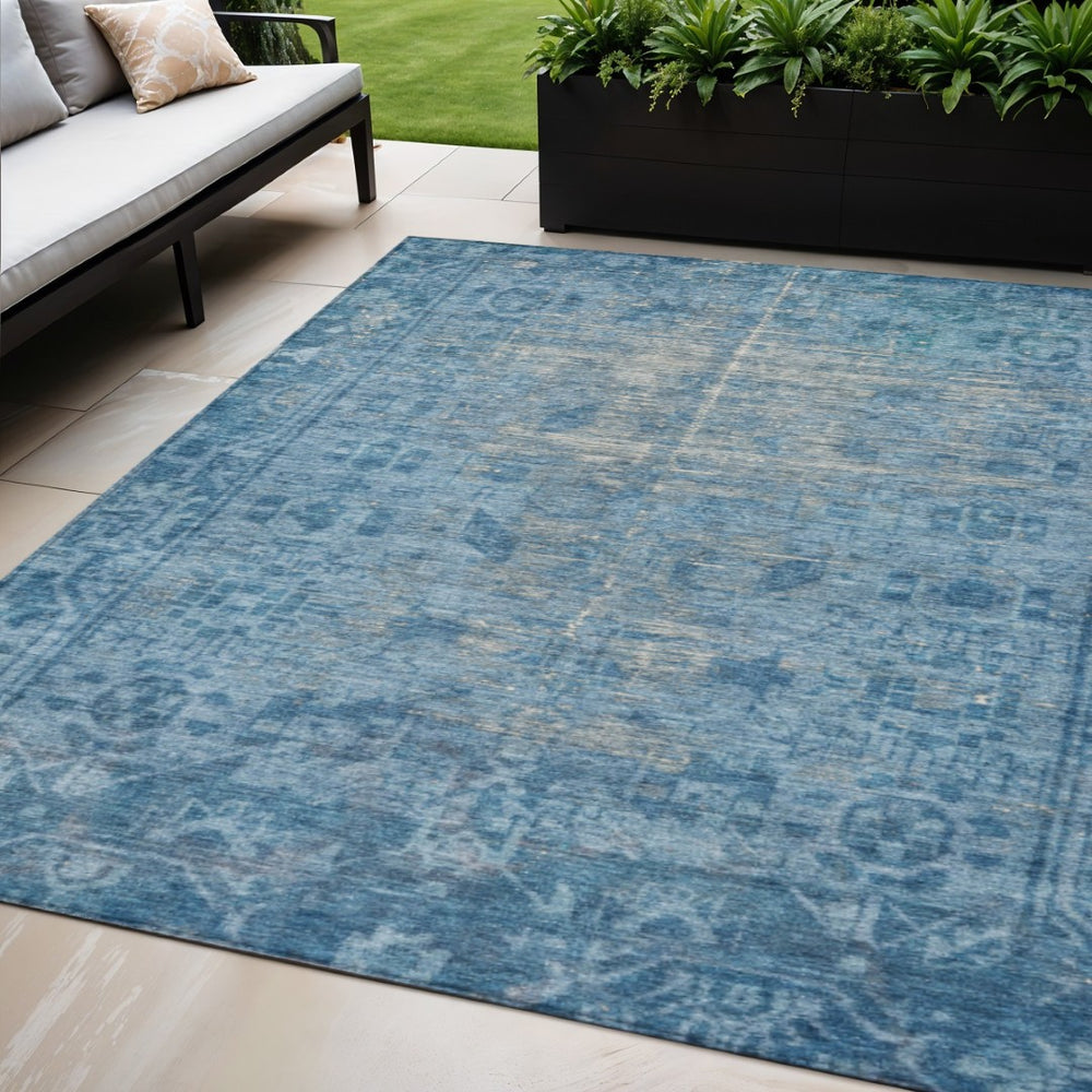 HomeRoots 5' Blue Oriental Washable Area Rug - Durable Indoor/Outdoor Charm for High-Traffic Spaces & Style 5' X 8' 607531