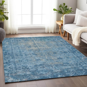 HomeRoots 5' Blue Oriental Washable Area Rug - Durable Indoor/Outdoor Charm for High-Traffic Spaces & Style 5' X 8' 607531