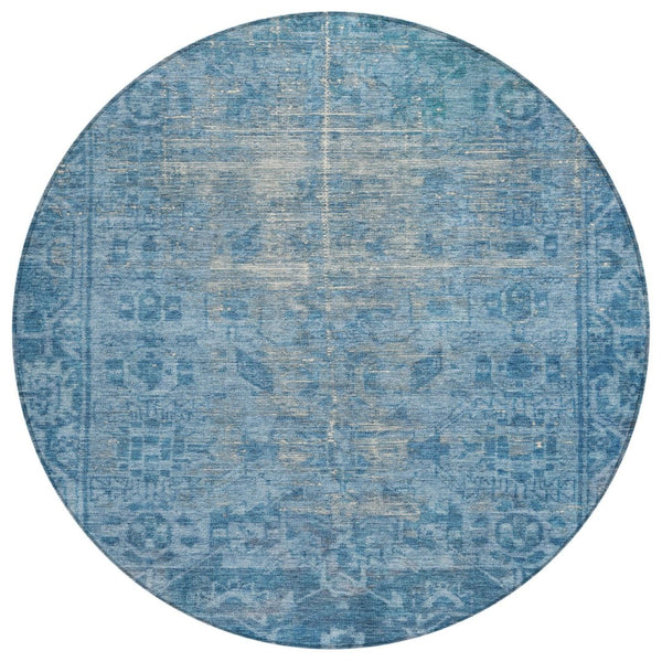 HomeRoots 5' Blue Oriental Washable Area Rug - Durable Indoor/Outdoor Charm for High-Traffic Spaces & Style 8' Round 607532