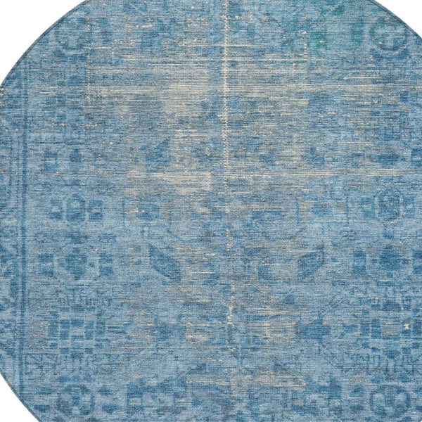 HomeRoots 5' Blue Oriental Washable Area Rug - Durable Indoor/Outdoor Charm for High-Traffic Spaces & Style 8' Round 607532