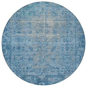 HomeRoots 5' Blue Oriental Washable Area Rug - Durable Indoor/Outdoor Charm for High-Traffic Spaces & Style 8' Round 607532