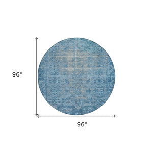HomeRoots 5' Blue Oriental Washable Area Rug - Durable Indoor/Outdoor Charm for High-Traffic Spaces & Style 8' Round 607532