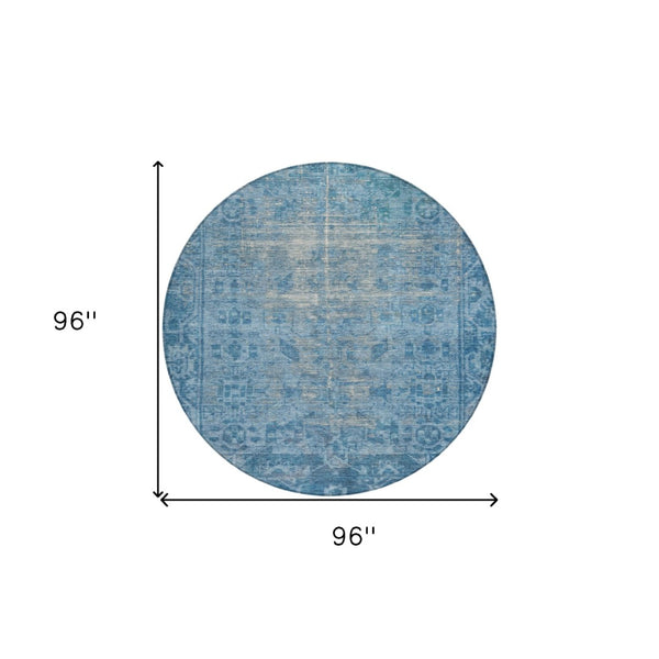 HomeRoots 5' Blue Oriental Washable Area Rug - Durable Indoor/Outdoor Charm for High-Traffic Spaces & Style 8' Round 607532