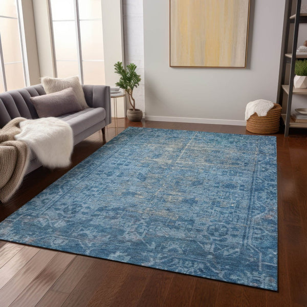 HomeRoots 5' Blue Oriental Washable Area Rug - Durable Indoor/Outdoor Charm for High-Traffic Spaces & Style 9' X 12' 607534