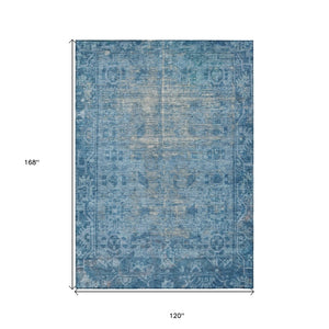 HomeRoots 5' Blue Oriental Washable Area Rug - Durable Indoor/Outdoor Charm for High-Traffic Spaces & Style 10' X 14' 607535