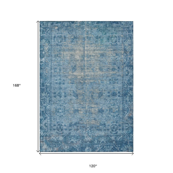 HomeRoots 5' Blue Oriental Washable Area Rug - Durable Indoor/Outdoor Charm for High-Traffic Spaces & Style 10' X 14' 607535