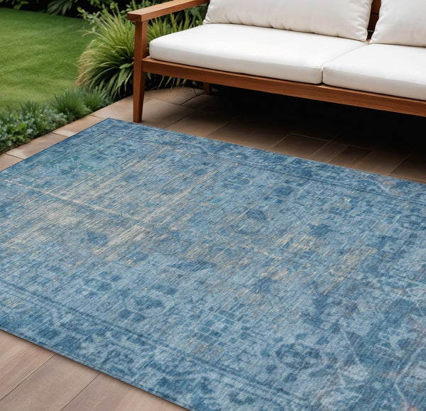 HomeRoots 5' Blue Oriental Washable Area Rug - Durable Indoor/Outdoor Charm for High-Traffic Spaces & Style 10' X 14' 607535