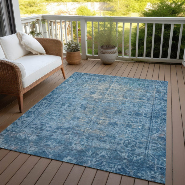 HomeRoots 5' Blue Oriental Washable Area Rug - Durable Indoor/Outdoor Charm for High-Traffic Spaces & Style 10' X 14' 607535