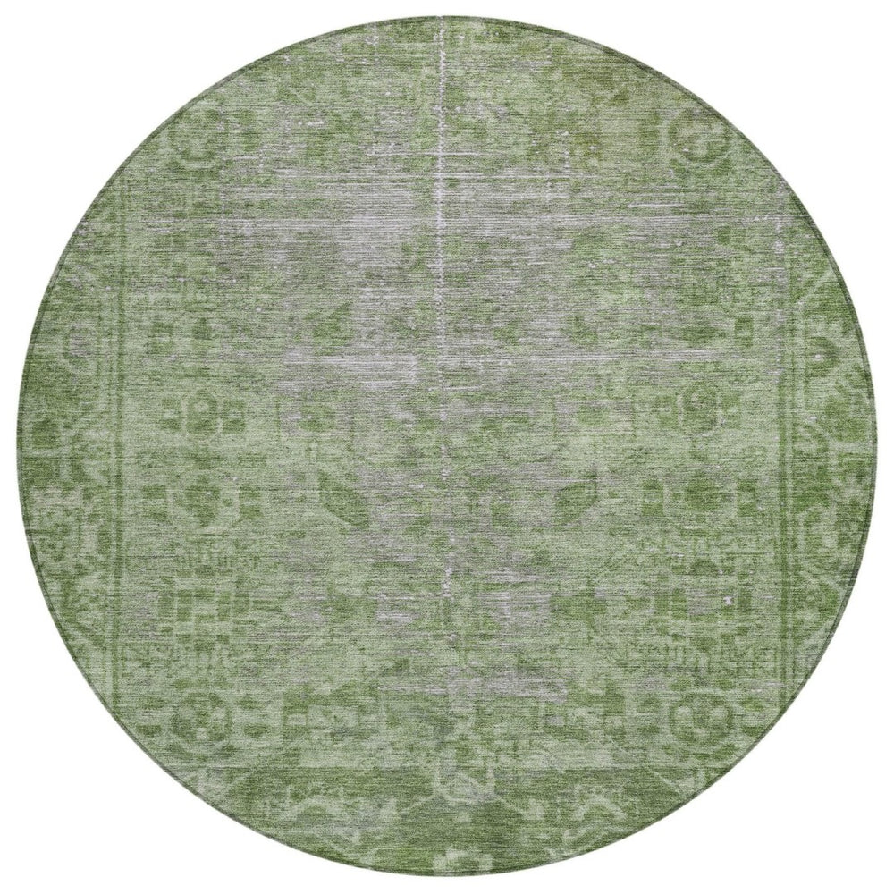 HomeRoots 5' Fern Green Oriental Area Rug - Elegant, Stain-Resistant Design for Indoor & Outdoor Spaces 8' Round 607538