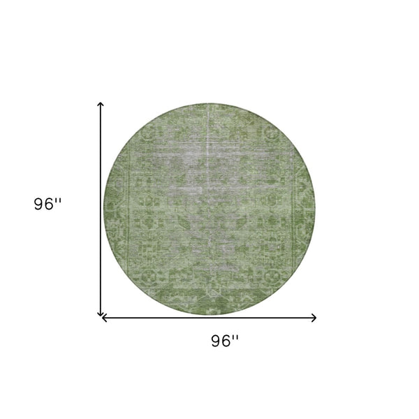 HomeRoots 5' Fern Green Oriental Area Rug - Elegant, Stain-Resistant Design for Indoor & Outdoor Spaces 8' Round 607538
