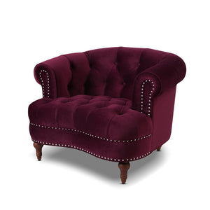English Elm Jennifer Taylor Home - La La Rosa Victorian Tufted Upholstered Accent Chair in Luxe Velvet with Nailhead Trim and Support Burgundy B2719P238178