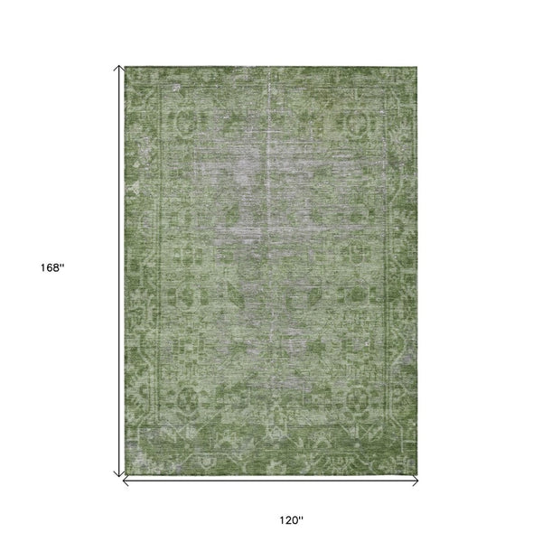 HomeRoots 5' Fern Green Oriental Area Rug - Elegant, Stain-Resistant Design for Indoor & Outdoor Spaces 10' X 14' 607541
