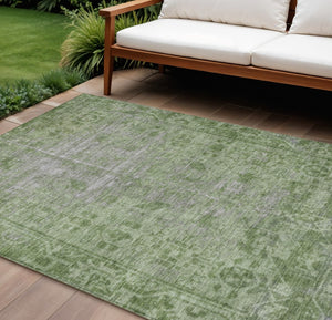 HomeRoots 5' Fern Green Oriental Area Rug - Elegant, Stain-Resistant Design for Indoor & Outdoor Spaces 10' X 14' 607541