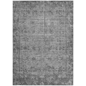 HomeRoots 5' Gray Oriental Area Rug - Washable, Durable for Indoor & Outdoor Use - Perfect for High-Traffic Spaces 5' X 8' 607543