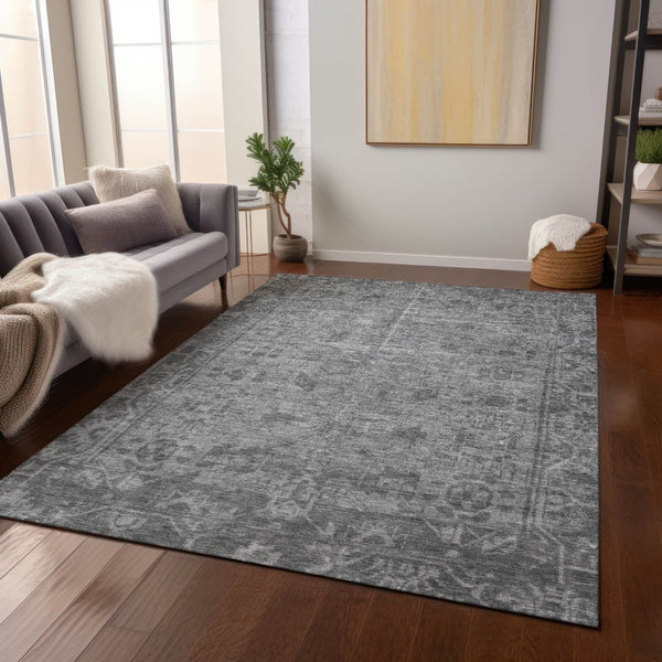 HomeRoots 5' Gray Oriental Area Rug - Washable, Durable for Indoor & Outdoor Use - Perfect for High-Traffic Spaces 5' X 8' 607543