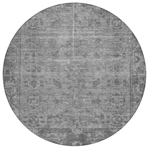 HomeRoots 5' Gray Oriental Area Rug - Washable, Durable for Indoor & Outdoor Use - Perfect for High-Traffic Spaces 8' Round 607544