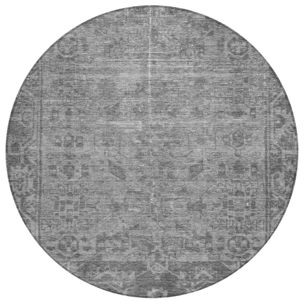 HomeRoots 5' Gray Oriental Area Rug - Washable, Durable for Indoor & Outdoor Use - Perfect for High-Traffic Spaces 8' Round 607544