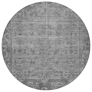 HomeRoots 5' Gray Oriental Area Rug - Washable, Durable for Indoor & Outdoor Use - Perfect for High-Traffic Spaces 8' Round 607544