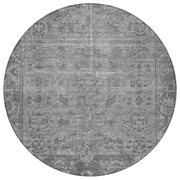 HomeRoots 5' Gray Oriental Area Rug - Washable, Durable for Indoor & Outdoor Use - Perfect for High-Traffic Spaces 8' Round 607544