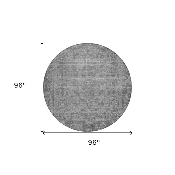 HomeRoots 5' Gray Oriental Area Rug - Washable, Durable for Indoor & Outdoor Use - Perfect for High-Traffic Spaces 8' Round 607544