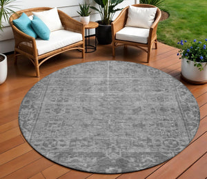 HomeRoots 5' Gray Oriental Area Rug - Washable, Durable for Indoor & Outdoor Use - Perfect for High-Traffic Spaces 8' Round 607544