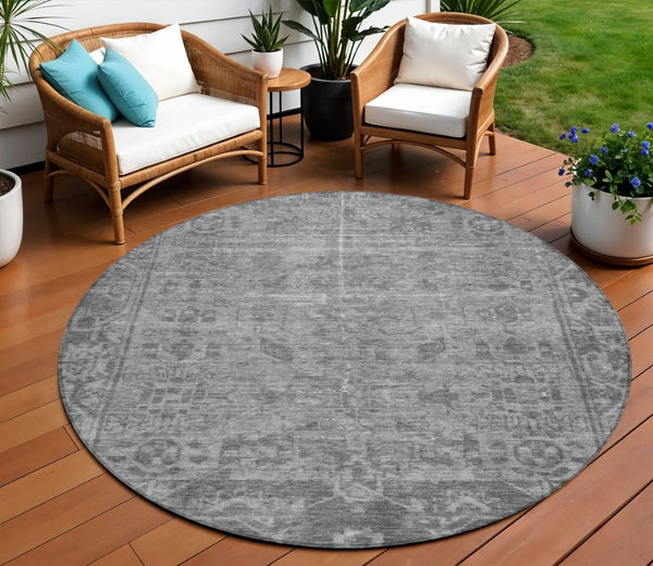 HomeRoots 5' Gray Oriental Area Rug - Washable, Durable for Indoor & Outdoor Use - Perfect for High-Traffic Spaces 8' Round 607544