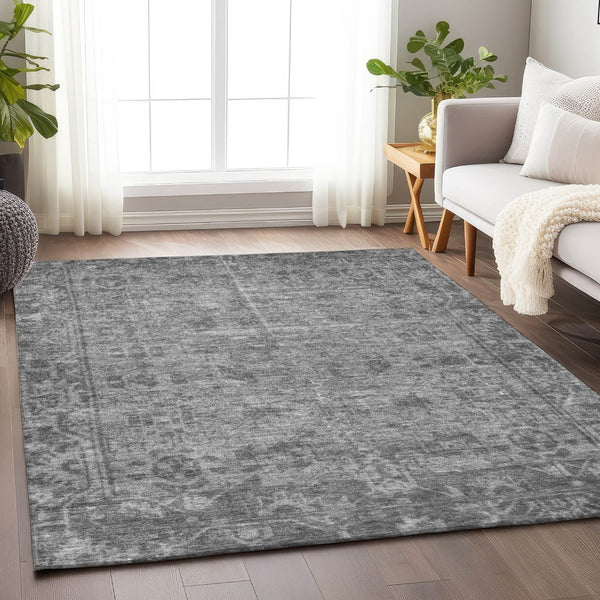 HomeRoots 5' Gray Oriental Area Rug - Washable, Durable for Indoor & Outdoor Use - Perfect for High-Traffic Spaces 9' X 12' 607546